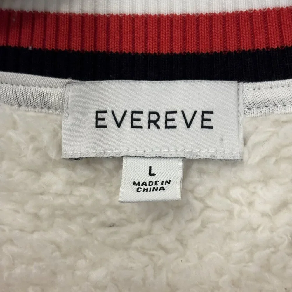 Evereve White Varsity Teddy Knit Pullover With Striped Red and Black Trim Size L - Picture 2 of 11
